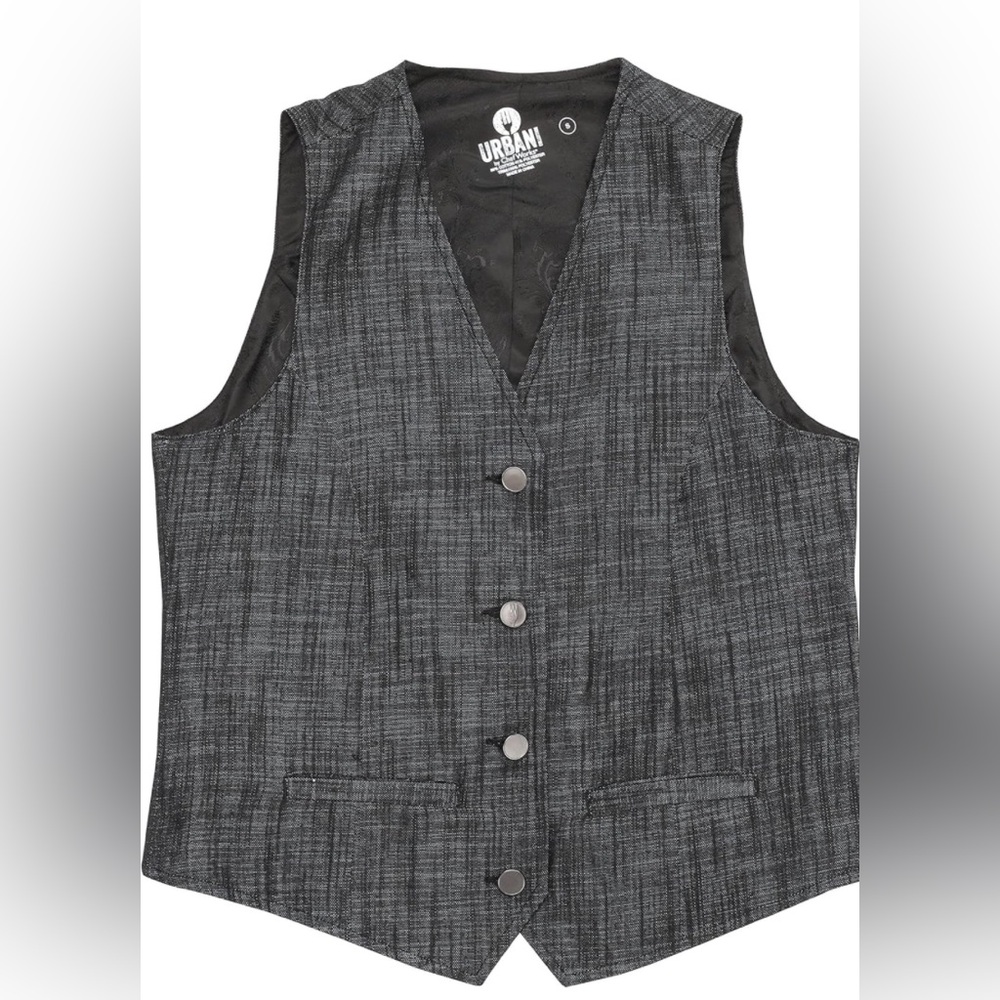NWT Chef Works URBAN Collection Button Front Gray Black Cotton Blend Vest SizeM